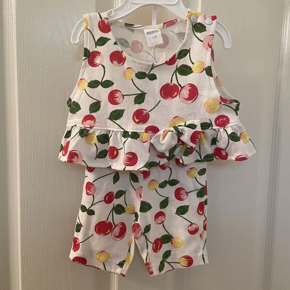 Agabang Cherry 2 Piece Ruffle Top and Pants Set Baby Girls Size 12 Months NWT